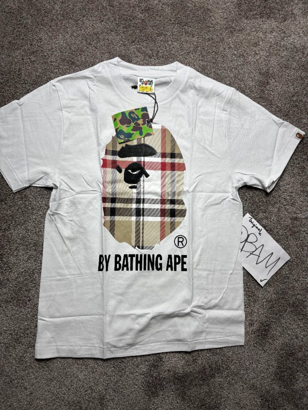 BAPE A Bathing Ape Check by Bathing Tee - White/Beige